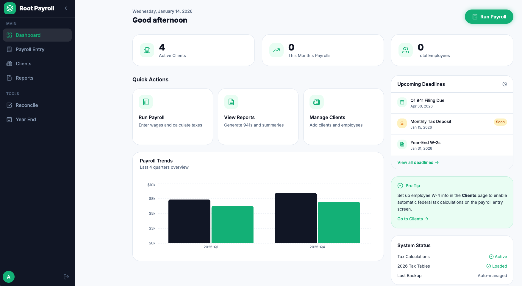 Root Payroll dashboard