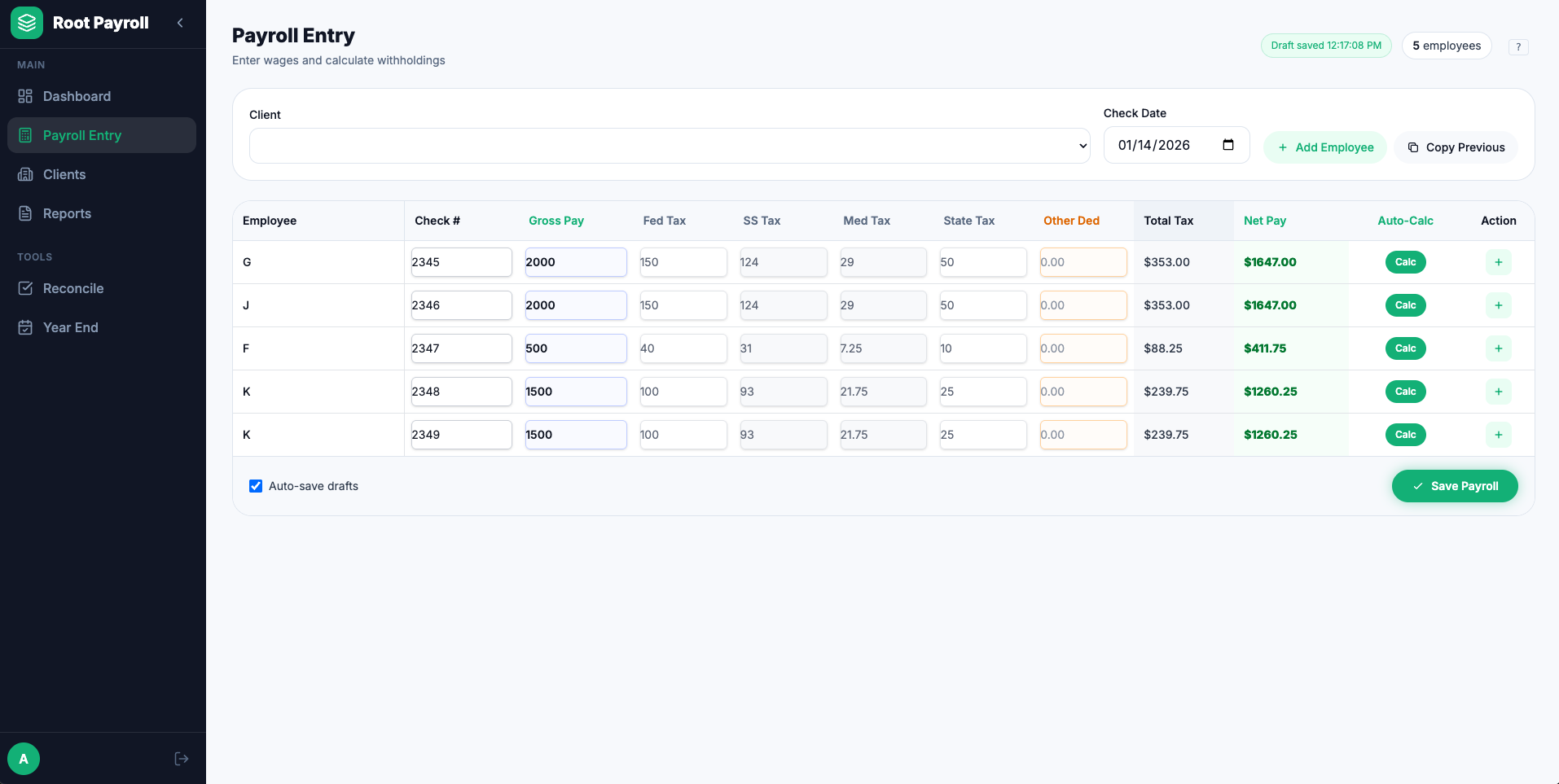 Simple payroll hours entry